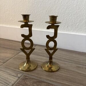Vintage Candlestick Holder Solid Brass Joy Set of 2 8" International Silver Co